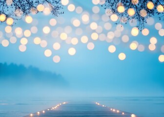 Wall Mural - soft glowing bokeh lights create a dreamy atmosphere on a clear blue background