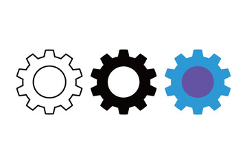 Wall Mural - Gear Cogwheel Setting Icon Set - Outline, Black Silhouette, and Colorful for Settings, Options, and Mechanics