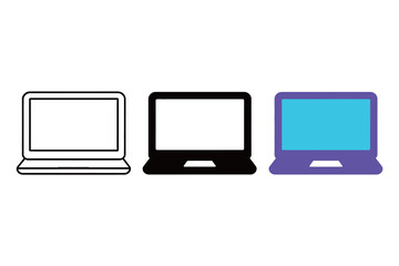 Wall Mural - Laptop Computer Icon Set - Outline, Solid Black, and Colorful Styles for Technology, Work, and Education