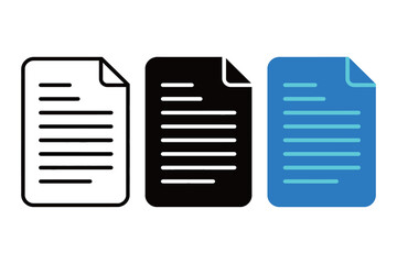Wall Mural - Document File Icon Set - Outline, Solid Black, and Colorful Styles for Paperwork, Reports, and Data