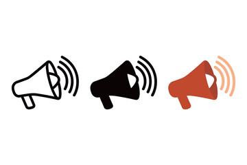 Wall Mural - Megaphone Loudspeaker Icon Set - Outline, Solid Black, and Colorful Styles for Announcement and Marketing