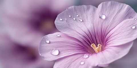 Wall Mural - Stunning Close-Up of a Delicate Violet Flower Drenched in Morning Dew, Perfect for Nature Lovers