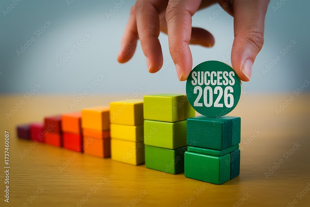 Hand Stacking Green Wooden Blocks With Success 2026 Text On Top Of ...