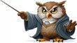 © Nur - Animated wise owl with a stern expression and a grey robe holds a wand