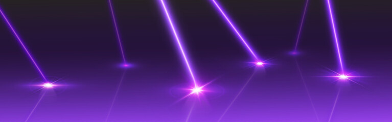 Wall Mural - Purple laser beam light rays with bright sparkle points on dark background for futuristic technology display. Violet neon streaks with glowing intersections and gradient effects for concert stage.