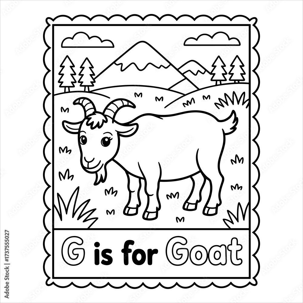 Alphabet Letter G Coloring Page Goat Animal for Kids Learning, Goat ...