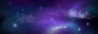 © klyaksun - Cosmic space background with planet and nebula clouds for galaxy wallpaper. Purple, green and blue stellar formations with twinkling stars and gas clusters. Deep universe panorama for astronomy