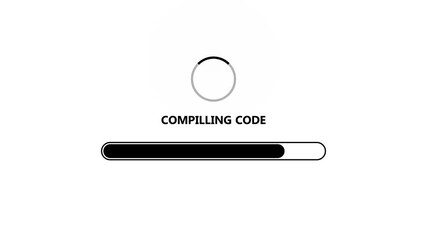 Compiling code progress bar compilling code . Concept of programming software process.Compiling code with green progress bar. Concept of a programmer working and reviewing his code.