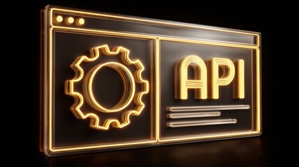 Understanding API design with a neon sign showcasing coding elements and tools at night