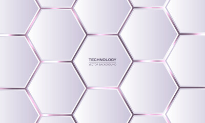 Wall Mural - white 3d hexagonal technology vector abstract background. pink bright energy flashes under hexagon i