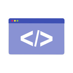 web browser window with a code symbol. Represents programming, coding, web development, or software engineering.