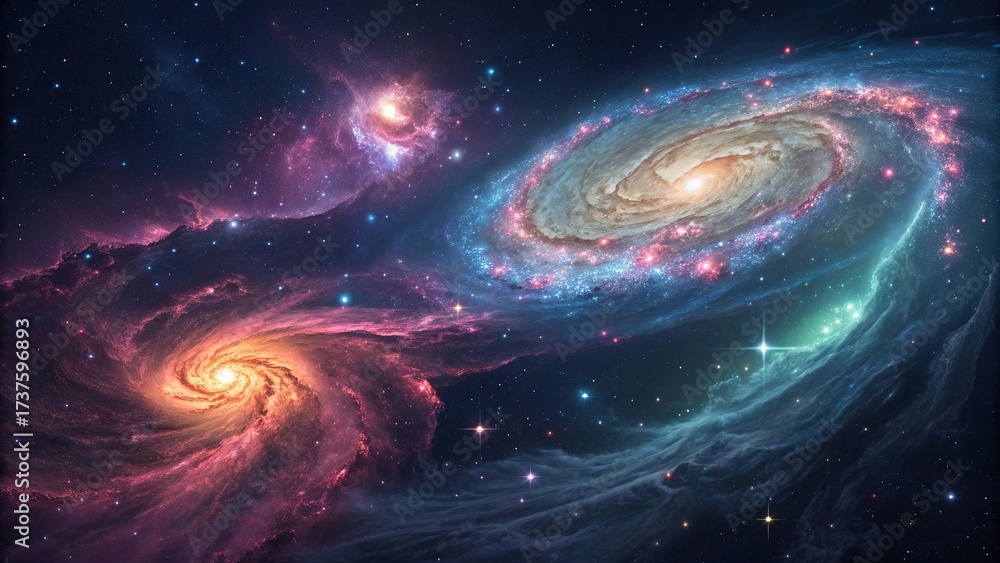 Gas swirl in deep space reveals vibrant galaxies and cosmic phenomena ...