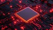 © Abdhul - Close-up of a central processing unit (CPU) on a circuit board, illuminated by glowing red lights