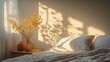 © Jelajah - Sunlit bedroom corner with vase and wrinkled linen
