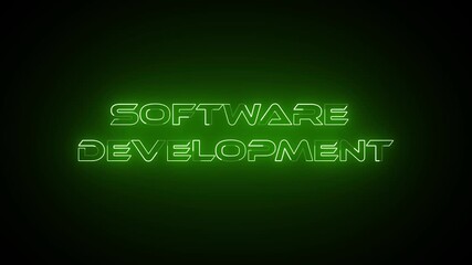 Green Neon Text Software Development on Dark Background programming coding