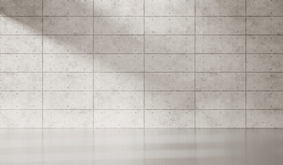 Wall Mural - Empty dark abstract industrial cement wall studio room interior for display product on concrete wall background with soft shadows from the window