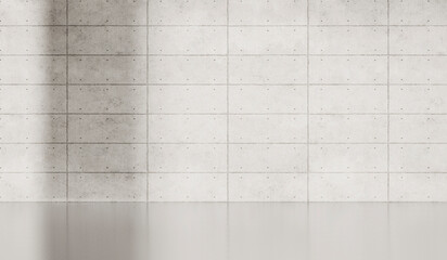 Wall Mural - Empty dark abstract industrial cement wall studio room interior for display product on concrete wall background with soft shadows from the window