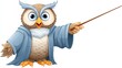© Maman - Cartoon owl wizard in blue robe, holding a wand and pointing right