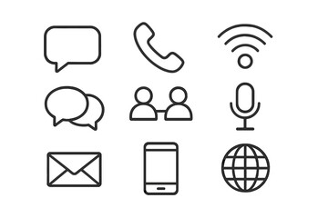 Collection of essential communication and technology interface line icons