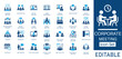 © Iconify - Corporate Meeting solid icon set. Contains symbols for Virtual Meeting, Webinar, Board Meeting, and Strategy Meeting. Flat vector design for corporate presentations and team collaboration.