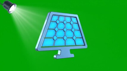 3 d monitor illuminated by spotlight on green background