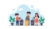 © Amie - Adobe illustrator artwork vector illustration: Children learning to recycle plastic, paper, and glass, emphasizing environmental education, responsibility, and a greener future