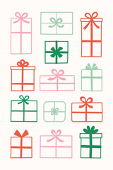 Wall Mural - Cute hand drawn present with bow. Christmas element set. Vector illustration