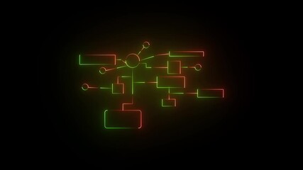 The glowing neon light illustrates a digital vector art design with a blue and green glow on a black technology background pattern