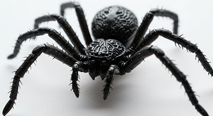 Black Spider Macro: Arachnid Close-Up on White Background