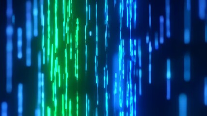 Digital Cascade: Abstract Vertical Flow of Luminous Green and Blue Data Streams