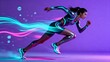 © Рудой Максим - Dynamic runner in futuristic activewear showcasing speed and energy against a vibrant background
