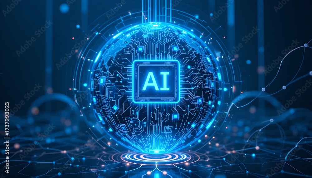 Artificial Intelligence Chip Glowing within Digital Blue Sphere ...