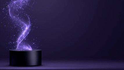 Abstract purple light vortex emerging from black cylinder against dark background