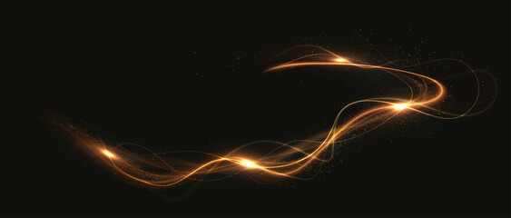 Wall Mural - Golden curved light ribbon png with shine. Smooth gold twirl with glowing effect. Elegant festive line element. Glowing golden swirl png for decoration.	

