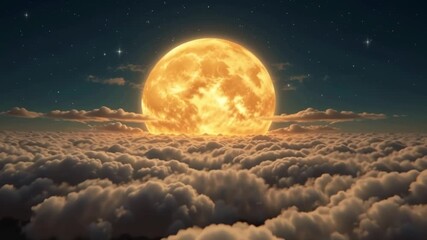 Wall Mural - Golden Moon Above the Clouds Night Sky Dreamscape Illustration
