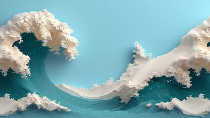 Abstract depiction of a wave with textured details against a blue backdrop