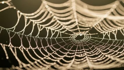 Delicate Spiderweb Glistening with Morning Dew Drops.
