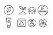 © Billy - Eco-friendly line icon set for sustainability. Natural organic food and clean beauty labels. Editable stroke vector icons for ethical sourcing, recyclable, and chemical-free.