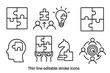 © Billy - Puzzle and teamwork thin line icon set. Vector icons for collaboration, problem solving, innovation, business strategy. Metaphor for shared goals, partnership, integration.