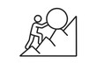 © Billy - Determination strength willpower metaphor stick figure pushes large rock uphill mountain vector line icon persistence challenge hardship motivation minimalist isolated illustration