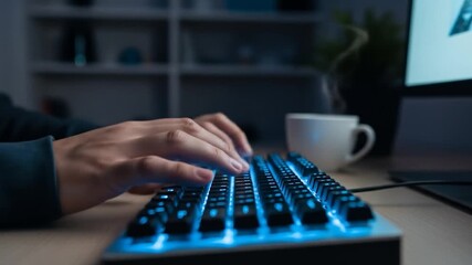 Typing on a Blue Backlit Keyboard in the Dark.