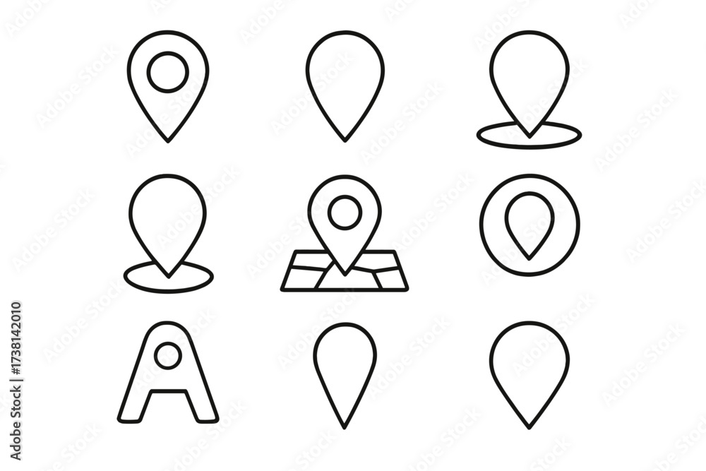 Map pin location icon set. GPS pointer destination marker. Navigation ...