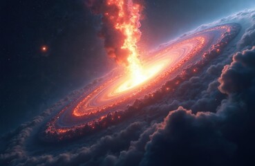 Wall Mural - editorial art shows explosion of a galaxy. bright core energy emits from cosmic swirl. a column of g