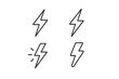 © Nadel - Set of linear lightning bolt icons. Editable stroke vector. Minimal outline pictogram for electricity, energy, power, speed concepts. Thunder flash symbol for app, UI, web design.