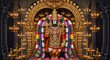 © RAMS - Traditional Hindu Deity Statue Adorned with Colorful Flowers and Intricate Jewelry in Ornate Temple Setting