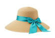 © Thaddeus - Isolated women's straw hat, sun protection from summer heat with blue ribbon, accessory