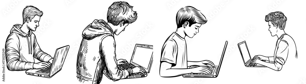 The outline of a man using a laptop is perfect for themes related to ...