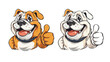 © DeLyOn - Adorable Cartoon Bulldog Puppy Showing Approval with Thumbs Up Gesture