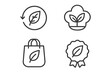 © Madeline - Eco friendly icon set. Organic food and natural product symbols. Sustainable living line icons for green lifestyle. Vegan food, bio packaging, and ecology concepts vector.