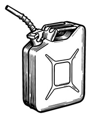 Wall Mural - fuel container jerry can with long nozzle black and white outline line art drawing vector object